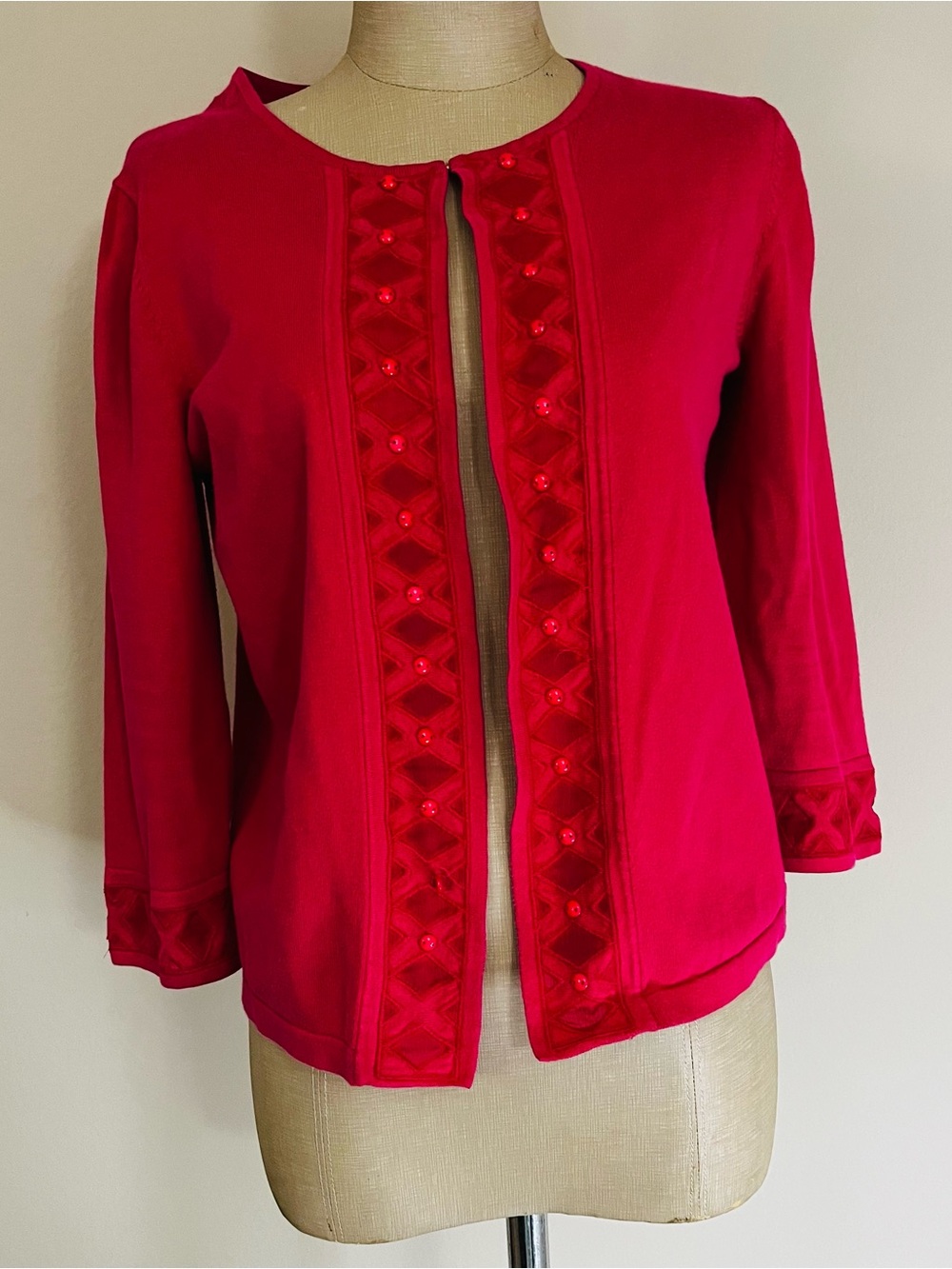 Jones New York Fuchsia Embellished Open-Front Jacket